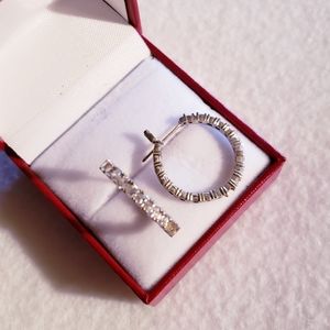 Sterling Silver 925 with Rhinestones Hoops Pierced